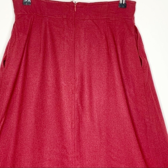 VTG Evan Picone Red Wool Pleated Midi Skirt Size 10 Side Pockets Holliday Retro - Picture 12 of 15